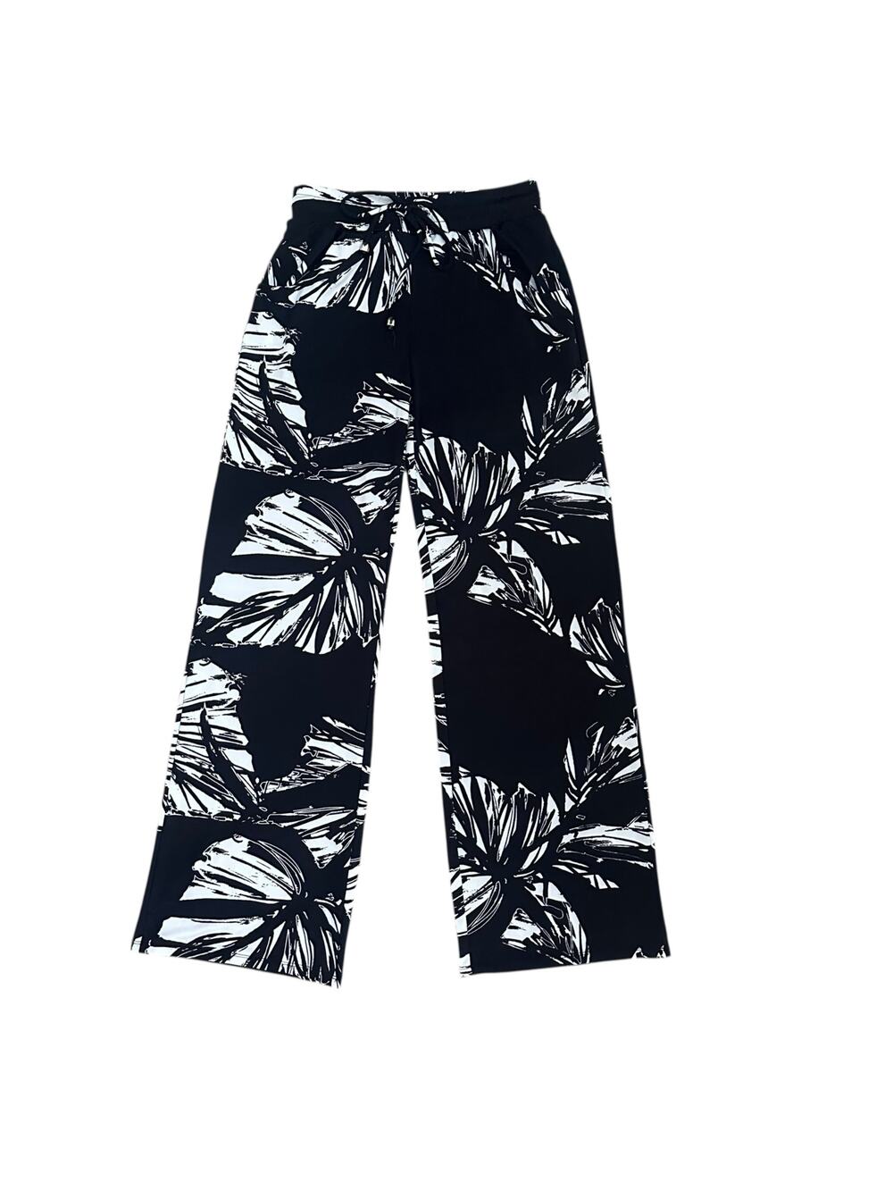 Sandiva Black White Abstract Wide Leg Pants XS Drawstring Pockets Travel